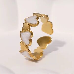 ◾️18k Gold Plated White Enamel Heart Adjustable Ring